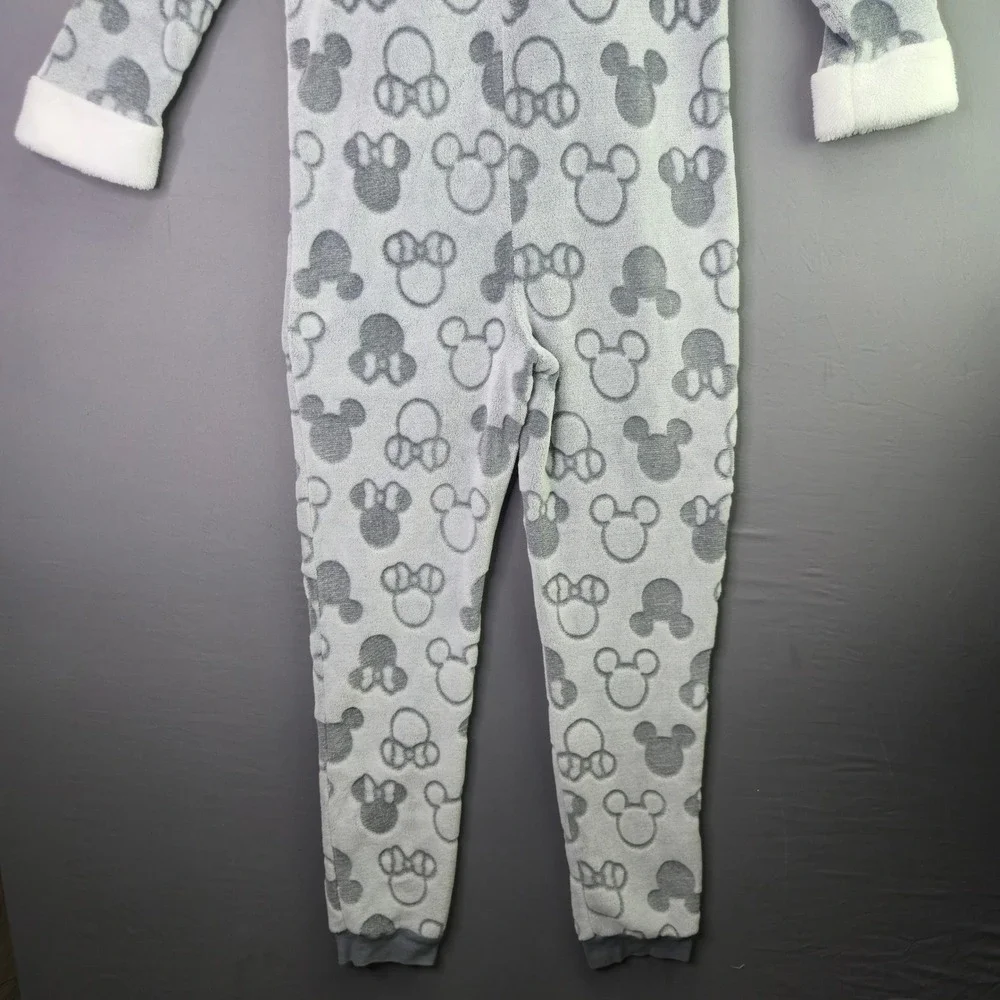 Disney Minnie Mouse Fleece Union Suit Pajamas Small Gray Hooded One Piece Plush - Picture 16 of 16